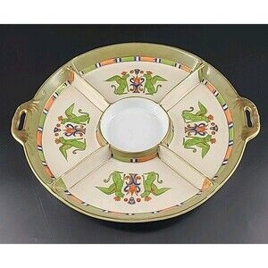 Antique Nippon Egyptian Revival Porcelain 11 1/4” Serving Plate Tray Divided
